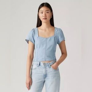 Women’s Levi’s Ophelia Short Sleeve Denim Corset Top Light Wash Cotton Small